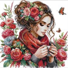 Cross stitch pattern: девушка и кофе