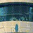 Preview of cross stitch pattern: illustration of a city with a futuristic medical school