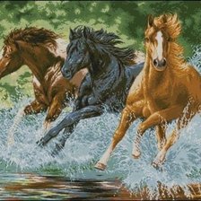 Cross stitch pattern: Horses in water 2