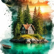 Cross stitch pattern: Bear at the Cabin
