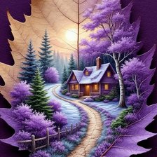 Cross stitch pattern: Purple leaf